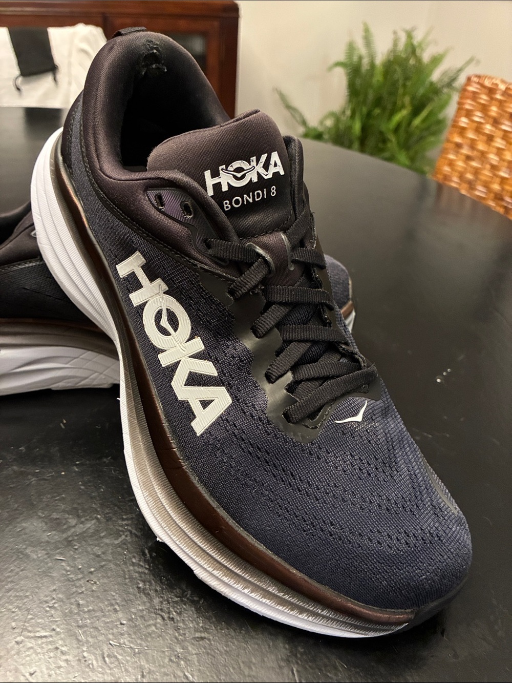 HOKA Bondi 8 Men's Running Shoes - Black with White Accents